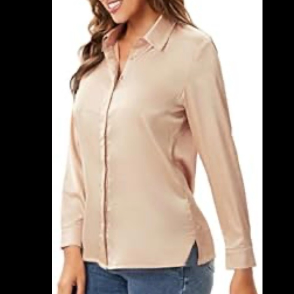 SCALIER" women's long sleeve satin  button-down shirt or blouse size M.